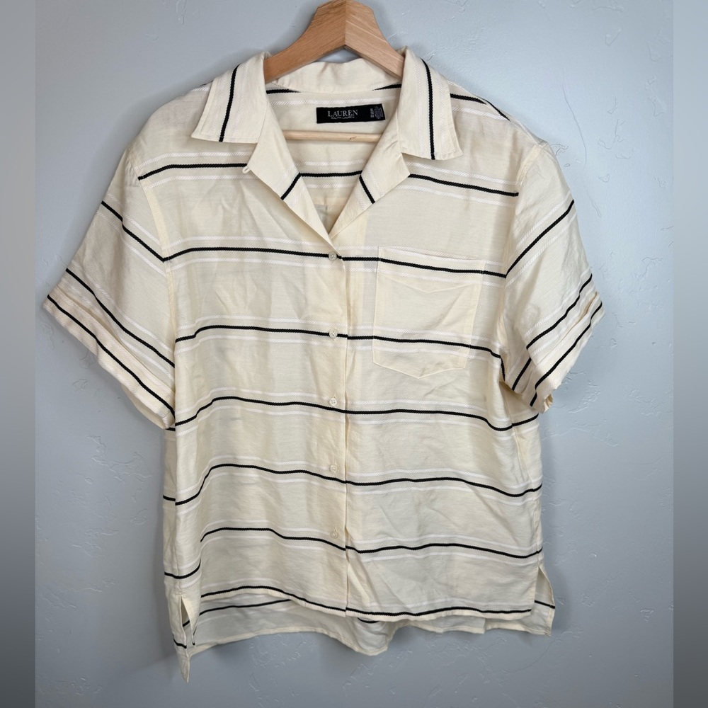 Ralph Lauren Striped Short Sleeve Camp Shirt Dressy Button-Down Shirt Women’s XL - Picture 3 of 9